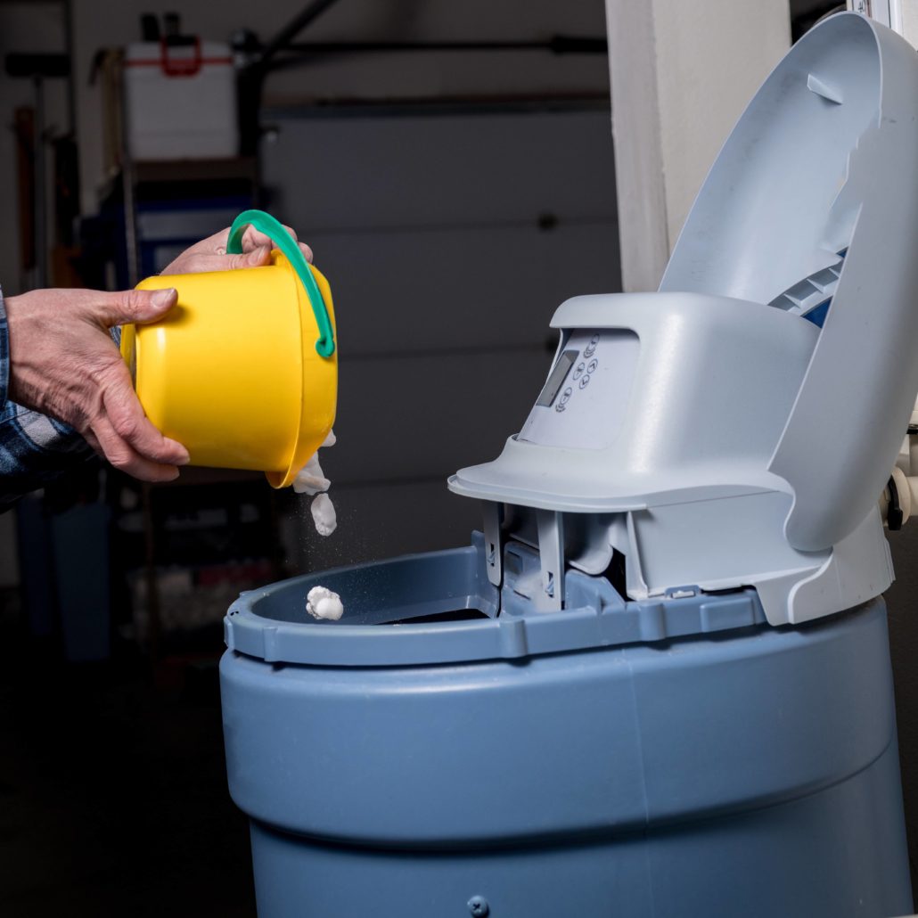 Water softener system can get rid of the hard water and calcium buildup.